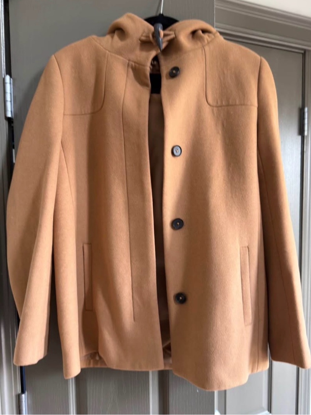 Babaton Hooded Wool-Blend Cape Coat in Camel